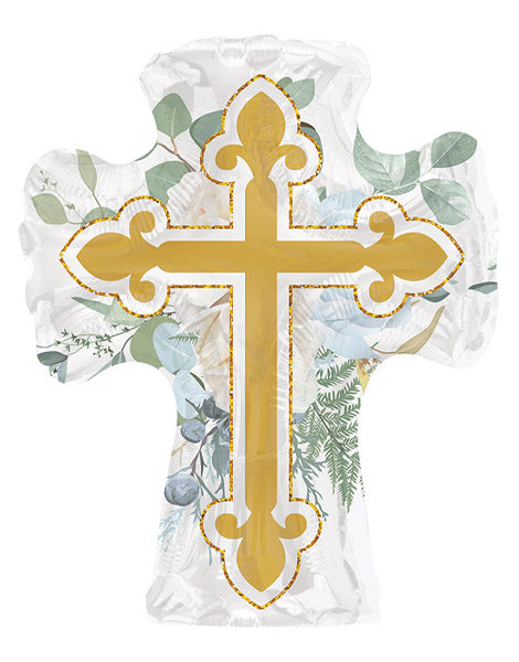 28in Conver USA Gold Cross With Flowers Balloon - Joker Party Supply