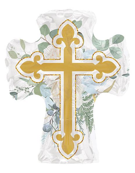 28in Conver USA Gold Cross With Flowers Balloon - Joker Party Supply
