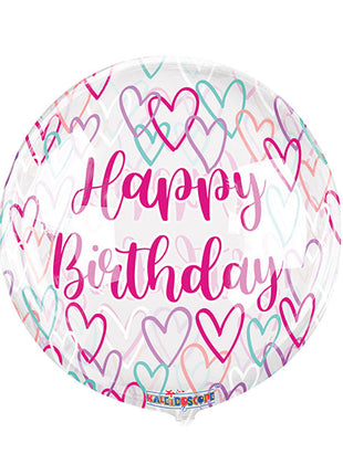 18in Conver USA Clear View Happy Birthday Hearts Gelliball Balloon - Joker Party Supply