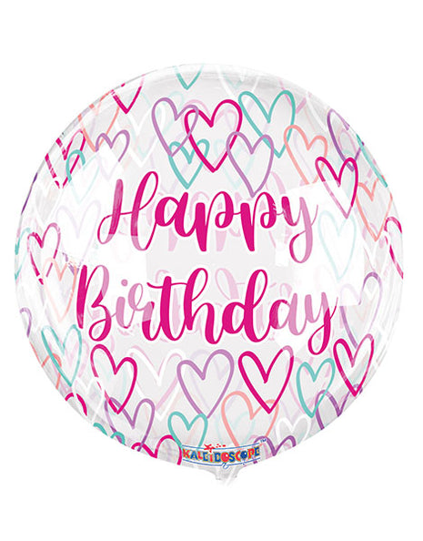 18in Conver USA Clear View Happy Birthday Hearts Gelliball Balloon - Joker Party Supply
