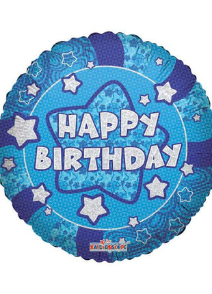 18in ConverUSA Holographic Blue Happy Birthday Balloon