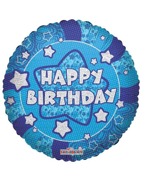 18in ConverUSA Holographic Blue Happy Birthday Balloon