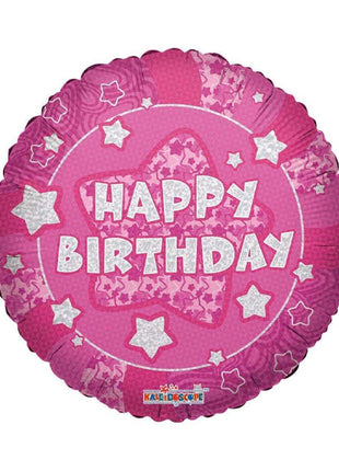 18in ConverUSA Pink Happy Birthday Holographic Balloon