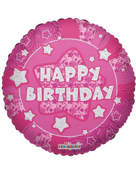 18in ConverUSA Pink Happy Birthday Holographic Balloon
