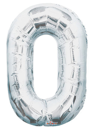 34in Conver USA Silver Number 0 Balloon - Joker Party Supply