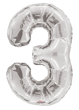 34in Conver USA Silver Number 3 Balloon - Joker Party Supply