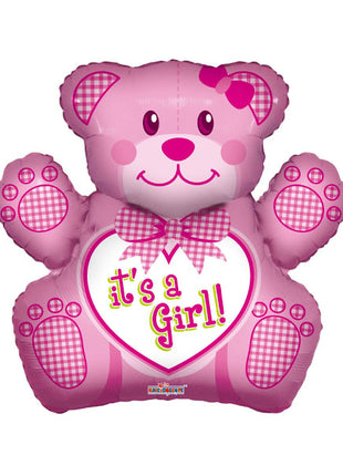 28in Conver USA It's A Girl Pink Bear Balloon - Joker Party Supply