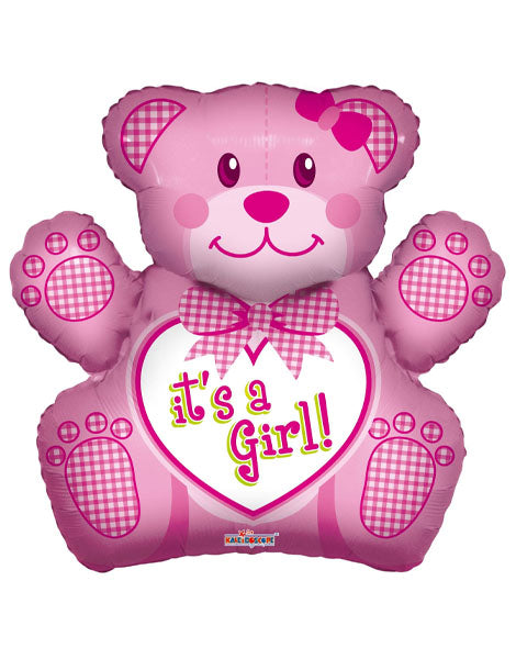 28in Conver USA It's A Girl Pink Bear Balloon - Joker Party Supply