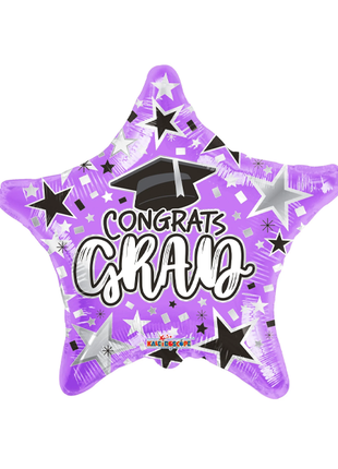 Globo estrella morado "Felicidades Graduado" de ConverUSA de 18 pulgadas
