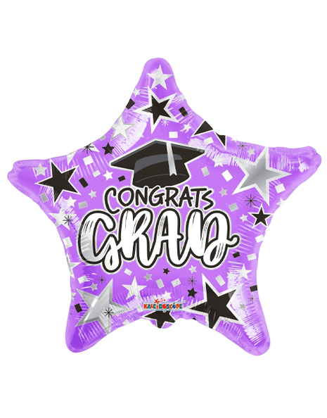 Globo estrella morado "Felicidades Graduado" de ConverUSA de 18 pulgadas