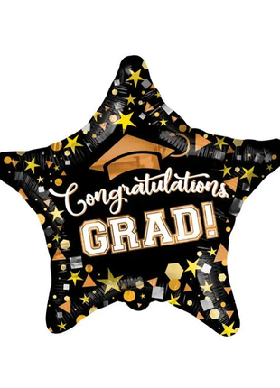 Globo de estrella negro y dorado "Felicitaciones Graduado" de ConverUSA de 4 pulgadas (se requiere sellado térmico)