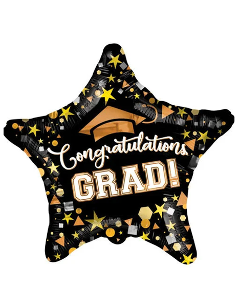 Globo de estrella negro y dorado "Felicitaciones Graduado" de ConverUSA de 4 pulgadas (se requiere sellado térmico)