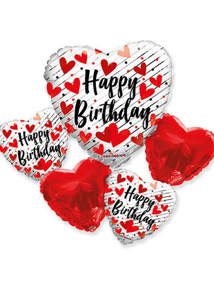 ConverUSA Happy Birthday Love Hearts Bouquet Balloons 5pc