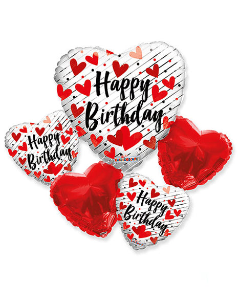ConverUSA Happy Birthday Love Hearts Bouquet Balloons 5pc