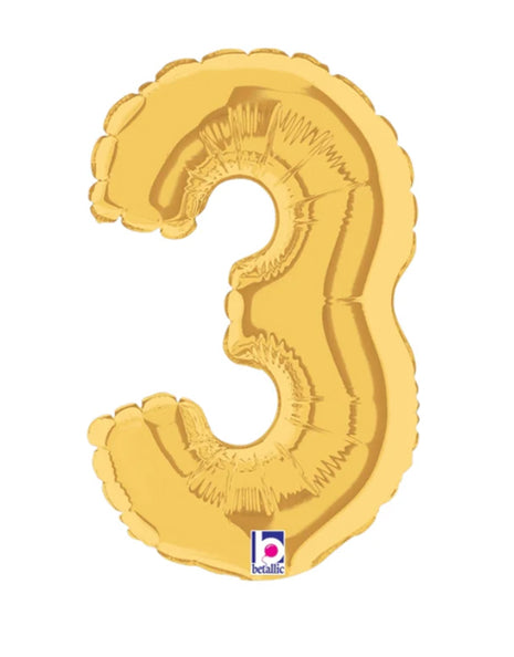 7in Betallic Air-Filled Gold Number 3 Balloon