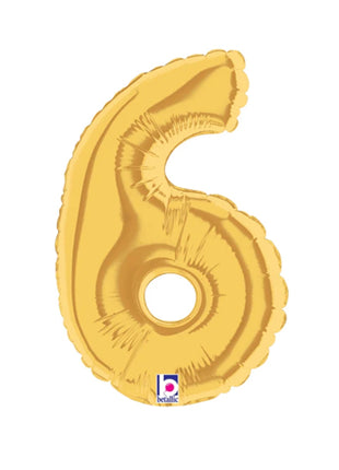 7in Betallic Air-Filled Gold Number 6 Balloon