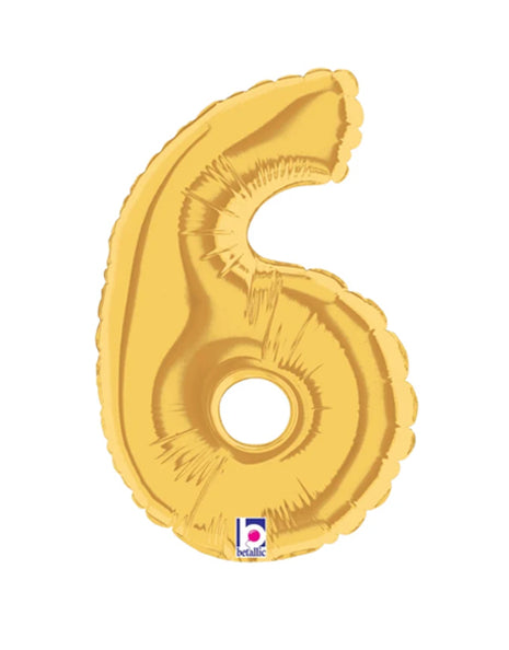 7in Betallic Air-Filled Gold Number 6 Balloon