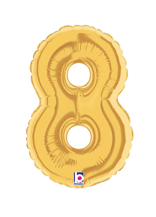 7in Betallic Air-Filled Gold Number 8 Balloon