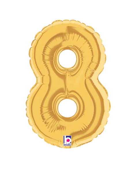 7in Betallic Air-Filled Gold Number 8 Balloon