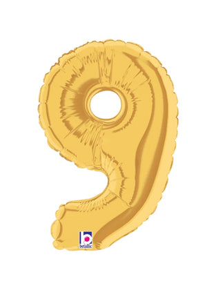 7in Betallic Air-Filled Gold Number 9 Balloon