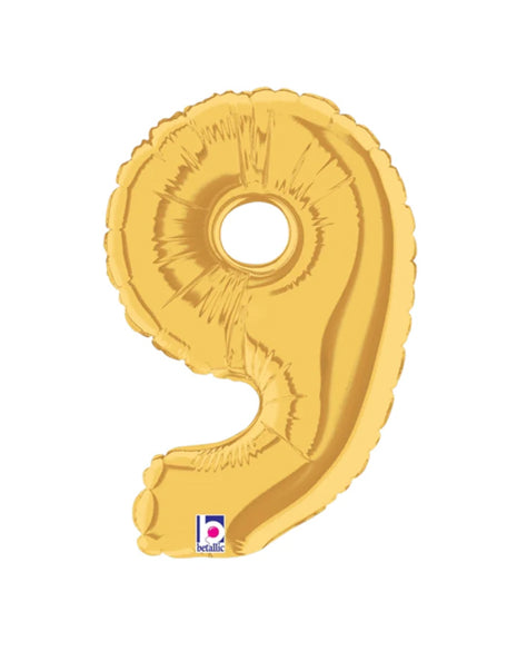 7in Betallic Air-Filled Gold Number 9 Balloon