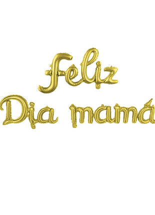 Gold Feliz Dia Mama Script Banner Balloons