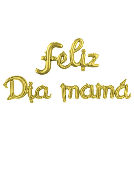 Gold Feliz Dia Mama Script Banner Balloons