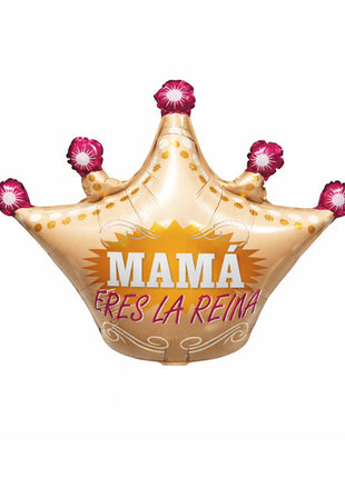28in Gold Mama Eres La Reina Crown Balloon