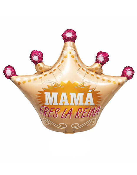 28in Gold Mama Eres La Reina Crown Balloon