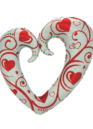 40in Party White & Red Filigree Open Heart Balloon - Joker Party Supply