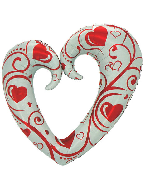 40in Party White & Red Filigree Open Heart Balloon - Joker Party Supply