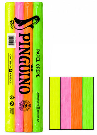 Pinguino Papel Crepe/Crepe Paper Combinado Fosforescente/Neon 10 Ojas/10 Sheets
