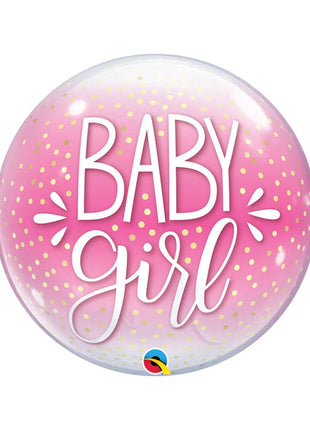 Globo de burbujas rosa y lunares de confeti Qualatex para bebé niña de 22 pulgadas