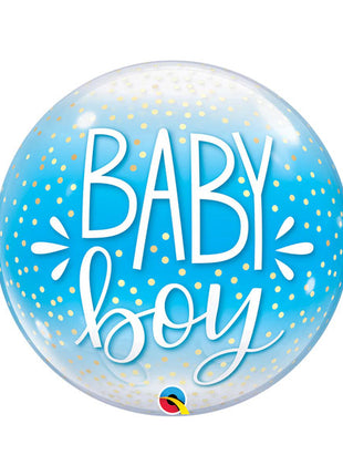 Globo de burbuja azul y lunares de confeti Qualatex para bebé niño de 22 pulgadas