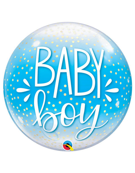 Globo de burbuja azul y lunares de confeti Qualatex para bebé niño de 22 pulgadas