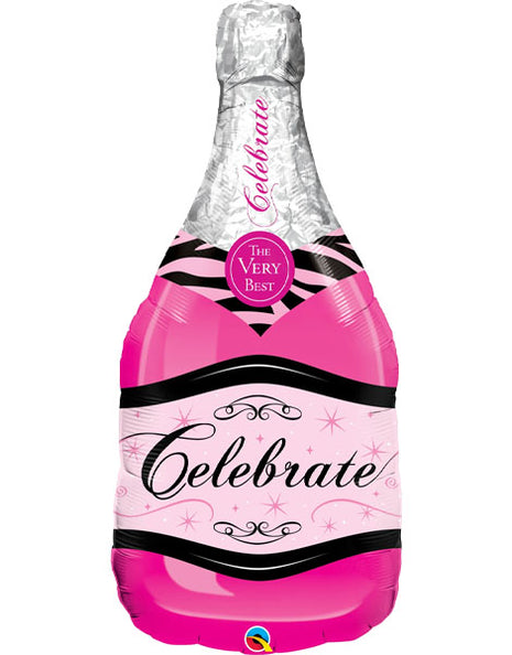 Globo de botella rosa Celebrate de Qualatex de 39 pulgadas