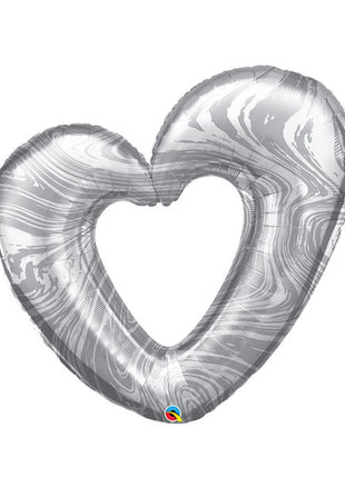 42in Qualatex Silver Open Marble Heart Balloon - Joker Party Supply