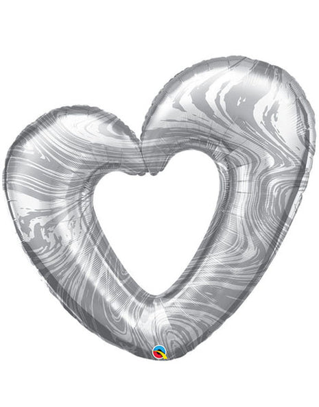 42in Qualatex Silver Open Marble Heart Balloon - Joker Party Supply