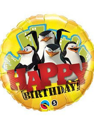Globo de feliz cumpleaños de pingüinos de Madagascar Qualatex de 18 pulgadas