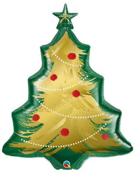 40" Qualatex Xmas Tree Brushed Gold Balloon - Joker Party Supply
