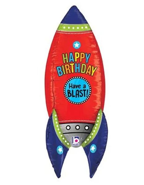 Globo cohete de 91 cm con texto "Feliz cumpleaños, Betallic". ¡Que lo pases genial!