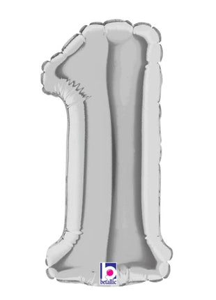7in Betallic Air-Filled Silver Number 1 Balloon