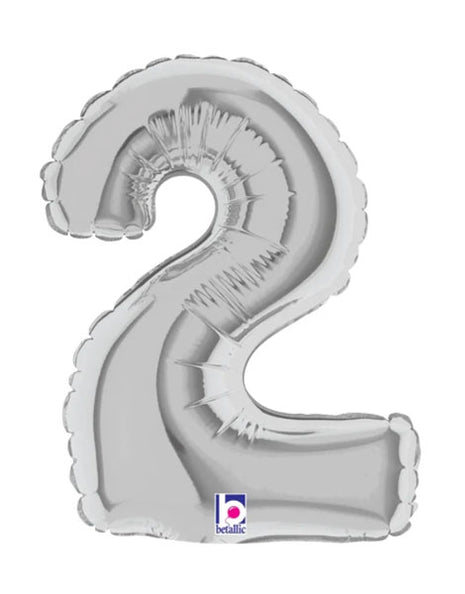 7in Betallic Air-Filled Silver Number 2 Balloon