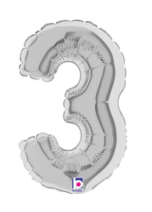 7in Betallic Air-Filled Silver Number 3 Balloon