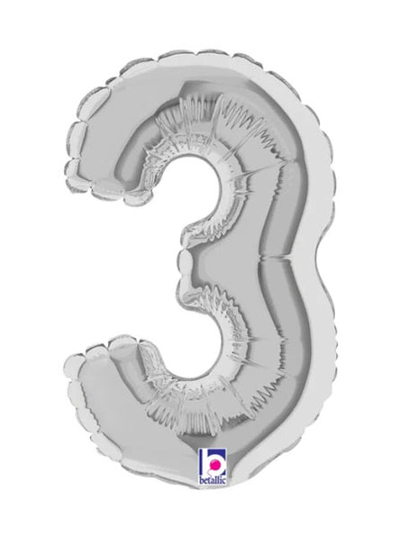 7in Betallic Air-Filled Silver Number 3 Balloon