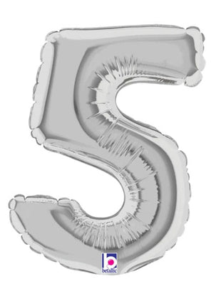 7in Betallic Air-Filled Silver Number 5 Balloon