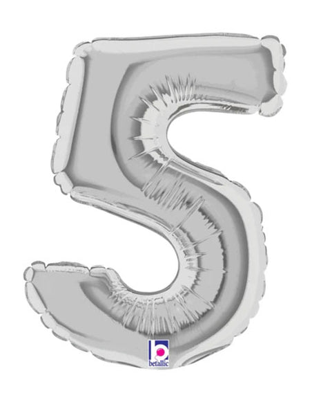 7in Betallic Air-Filled Silver Number 5 Balloon