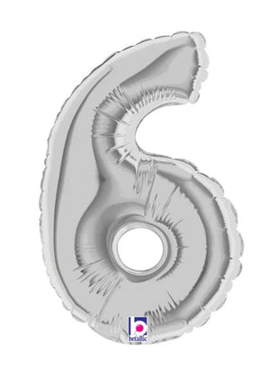 7in Betallic Air-Filled Silver Number 6 Balloon