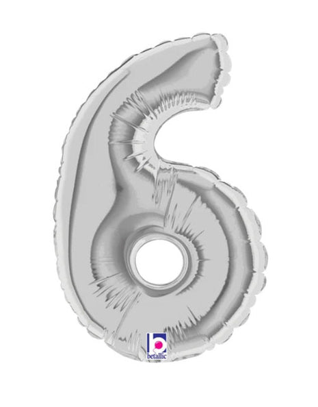 7in Betallic Air-Filled Silver Number 6 Balloon