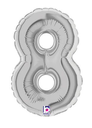7in Betallic Air-Filled Silver Number 8 Balloon